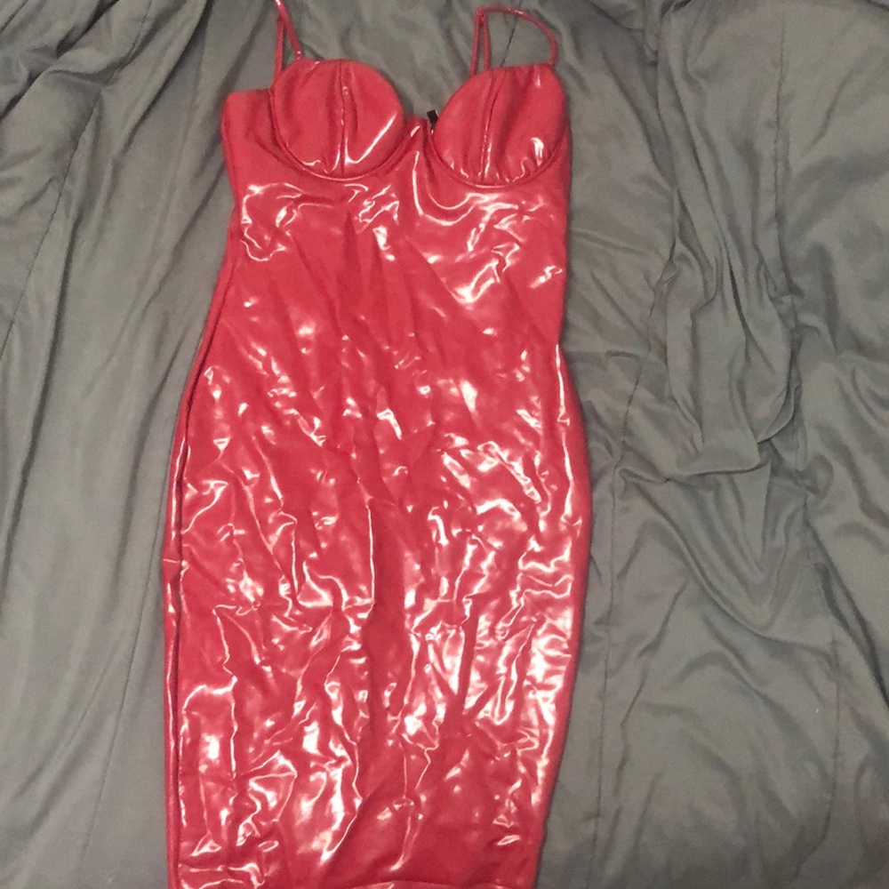 Red latex dress